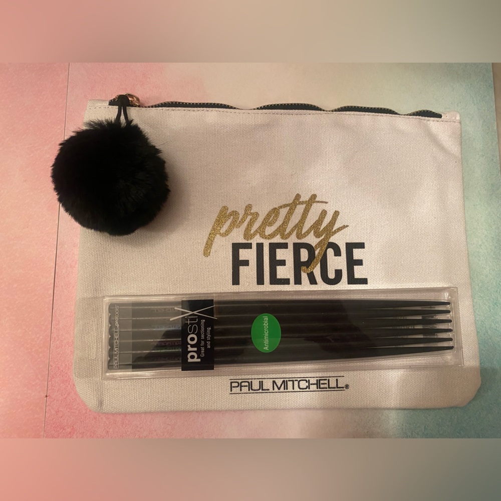 Pretty fierce cosmetic bag and Paul Mitchell styling sectioning sticks